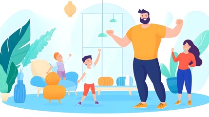 Happy Family Celebrating Success Together in Home Interior