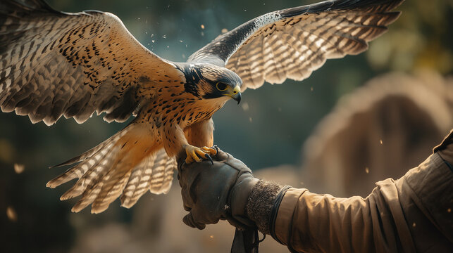 Professional Falconer Handling a Bird of Prey with Precision