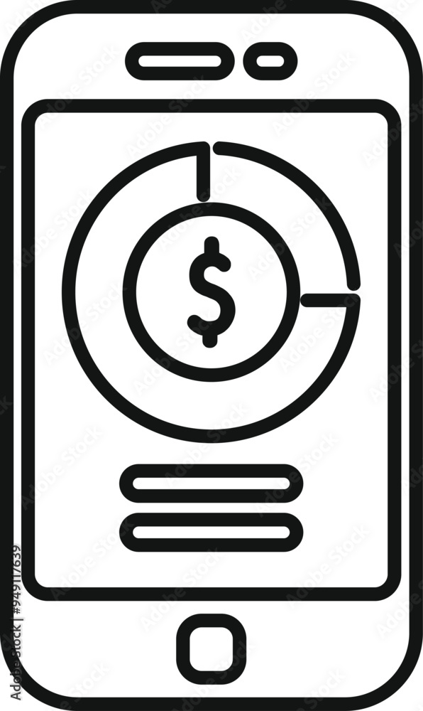 Poster mobile banking application is displaying a pie chart with a dollar sign, indicating financial analys