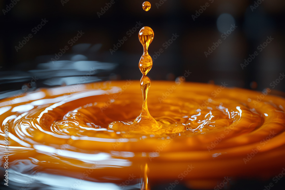 Poster a droplet of liquid slowly sliding down a slanted surface, tracing a path with its movement. concept