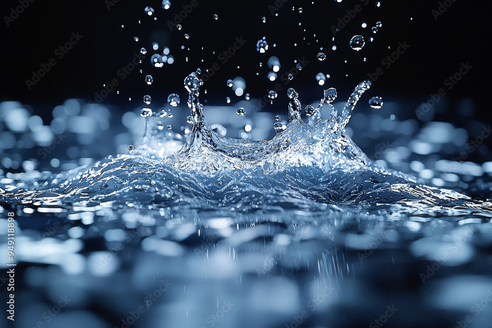 Poster a cluster of droplets cascading down a smooth glass surface, forming a mesmerizing stream of liquid 
