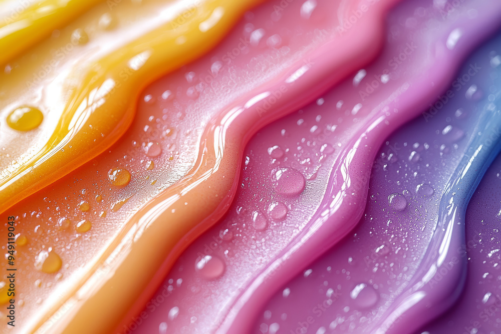 Aufkleber a close-up of droplets of various colors blending together on a smooth surface, creating a vibrant, 