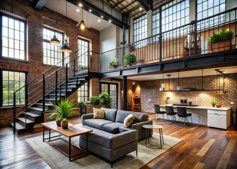 urban loft with industrial metal picket fence and exposed brick interior