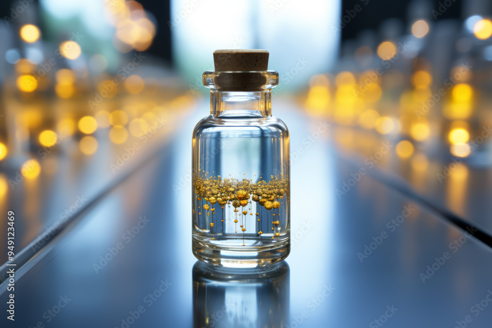 Poster a vaccine vial with a tiny world inside. concept of immunization and global health. generative ai.
