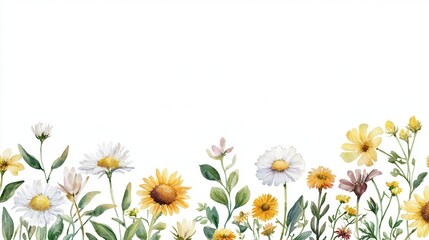 A vibrant collection of watercolor flowers with a white background, perfect for spring-themed designs and natural beauty.