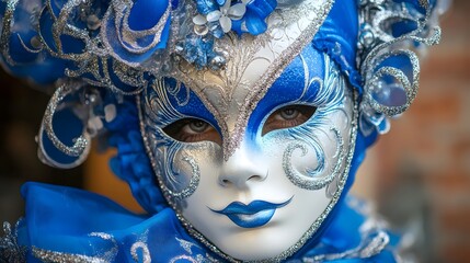 Blue and silver venetian carnival mask
