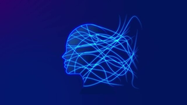 human silhouette animation with circuit connections, artificial intelligence, human silhouette