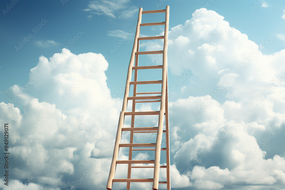 Poster a ladder reaching up into the clouds. concept of aspirations and dreams. generative ai.