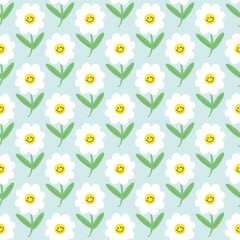 Daisy with smiling faces seamless floral pattern
