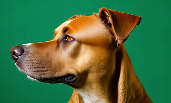Portrait of brown dog with green background with ai generated.
