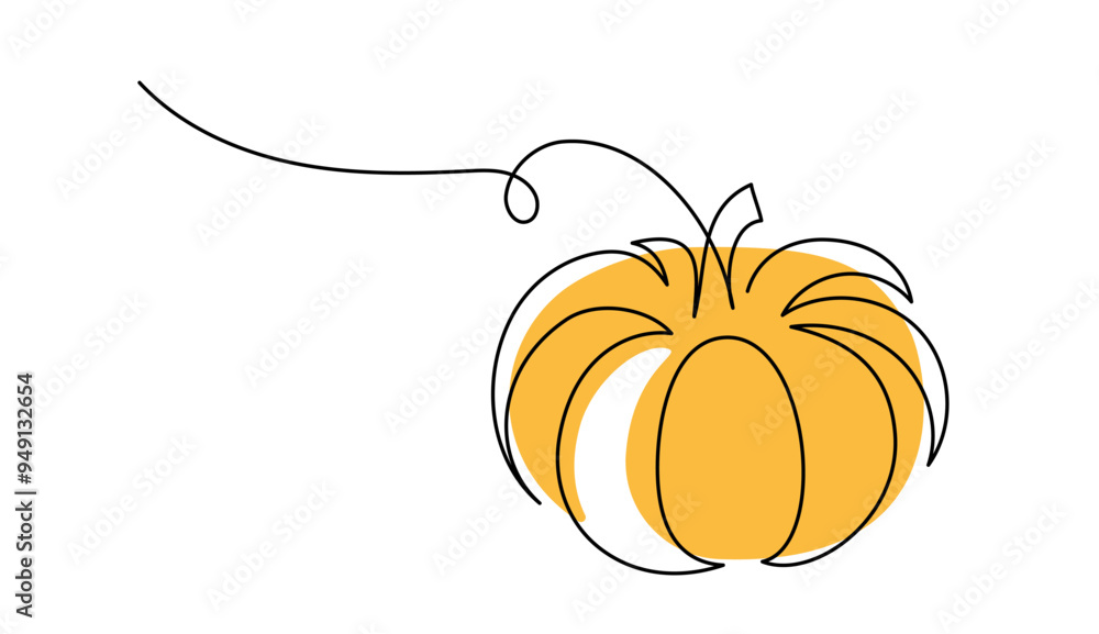 Aufkleber autumn pumpkin in one continuous line drawing. halloween and thanksgiving greeting card in simple li