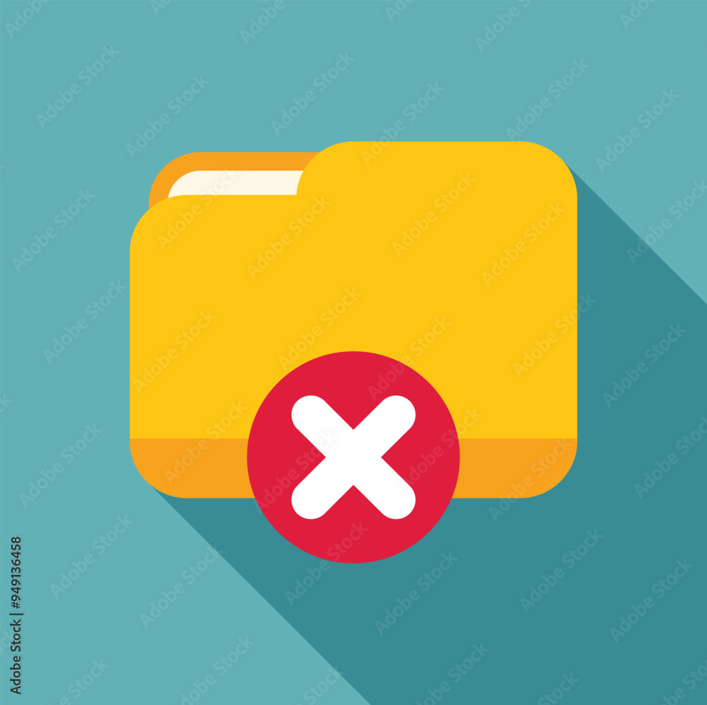 Poster yellow folder icon with a red cross mark, symbolizing a deletion action in a digital environment