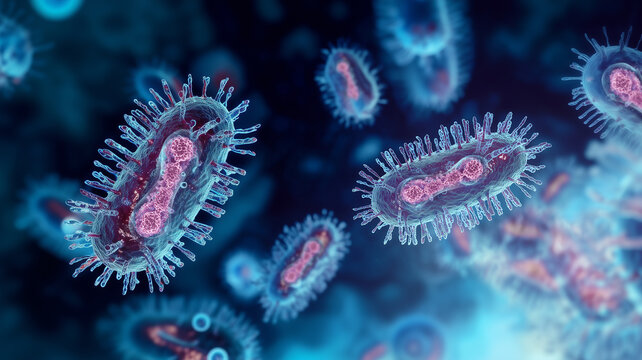 Microscopic view of m pox virus. Viral structure , RNA, N protein capsule, protein coat.