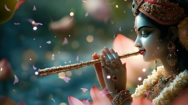 a queen who was playing a very beautiful and amazing flute. seamless looping time-lapse virtual 4k video Animation Background.