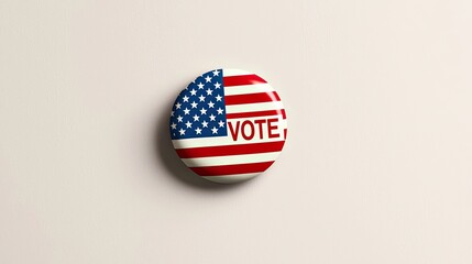 A close-up of a voting button featuring the American flag, symbolizing democracy and civic engagement.