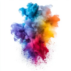 Colorful explosion of powder on white background.