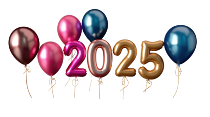 2025 Happy New Year 3d number colorful balloon isolated on white background