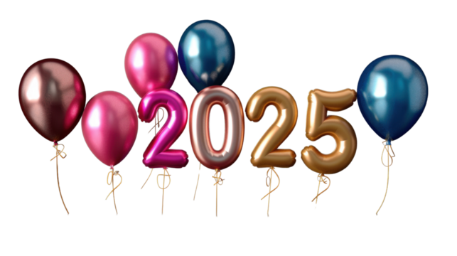 2025 Happy New Year 3d number colorful balloon isolated on white background