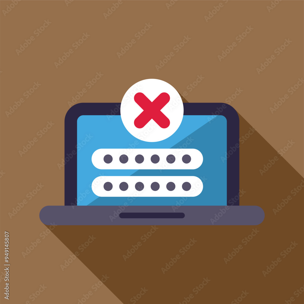 Poster laptop is showing wrong password notification with cross mark symbol on screen