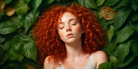 "Portrait with Floral Background"Description: AI-generated photograph of a woman with long, flowing red hair, posing in front of a vibrant floral backdrop. The image emphasizes natural beauty and the 