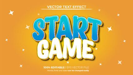 Vector fun start game editable 3d text effect template with sparkle gradient background