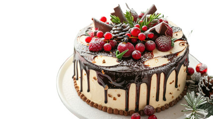 Cake with Christmas decoration isolated on white background