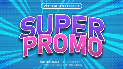 Vector super promo editable 3d text effect template with cartoon comic background