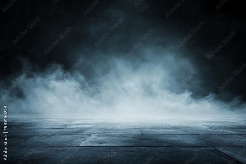 Poster abstract dark background with smoke and fog on empty concrete floor, ideal for product presentation 