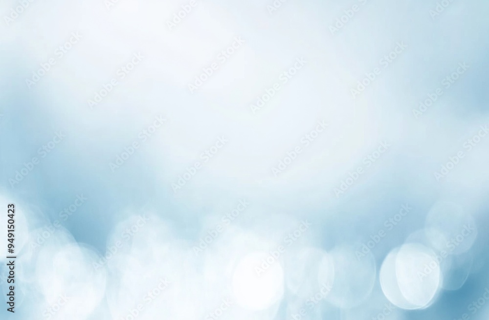 Poster abstract light blue background with bokeh lights and white space for text, featuring fine details an