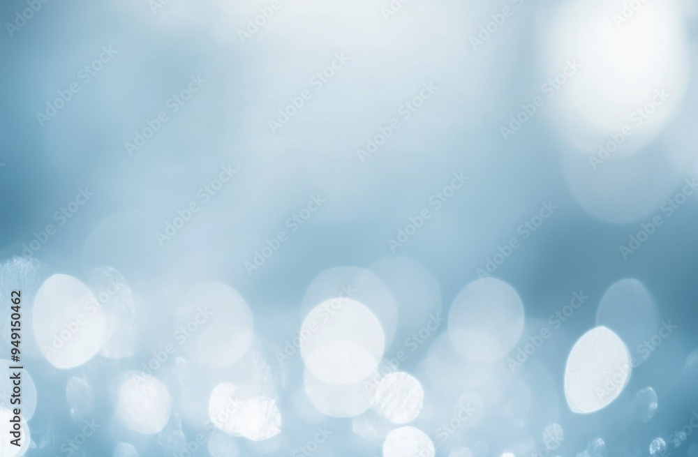 Poster abstract light blue background with bokeh lights and white space for text, featuring fine details an