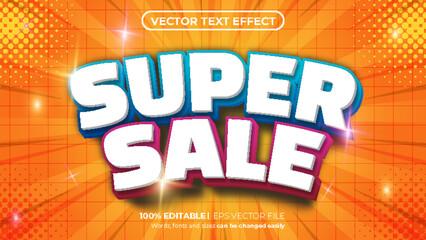 Vector super sale editable 3d text effect template with cartoon comic background