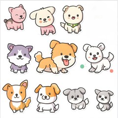 Obraz premium set of cute cartoon dogs stickers icon vector illustration