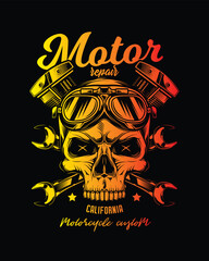 Vintage custom motorcycle poster. Original vector illustration in vintage style isolated on black background. T-shirt design.