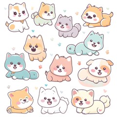 set of cute cartoon dogs stickers icon vector illustration