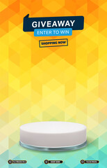 giveaway sale discount portait template banner with blank space 3d podium for social media post product sale with abstract gradient yellow background design27