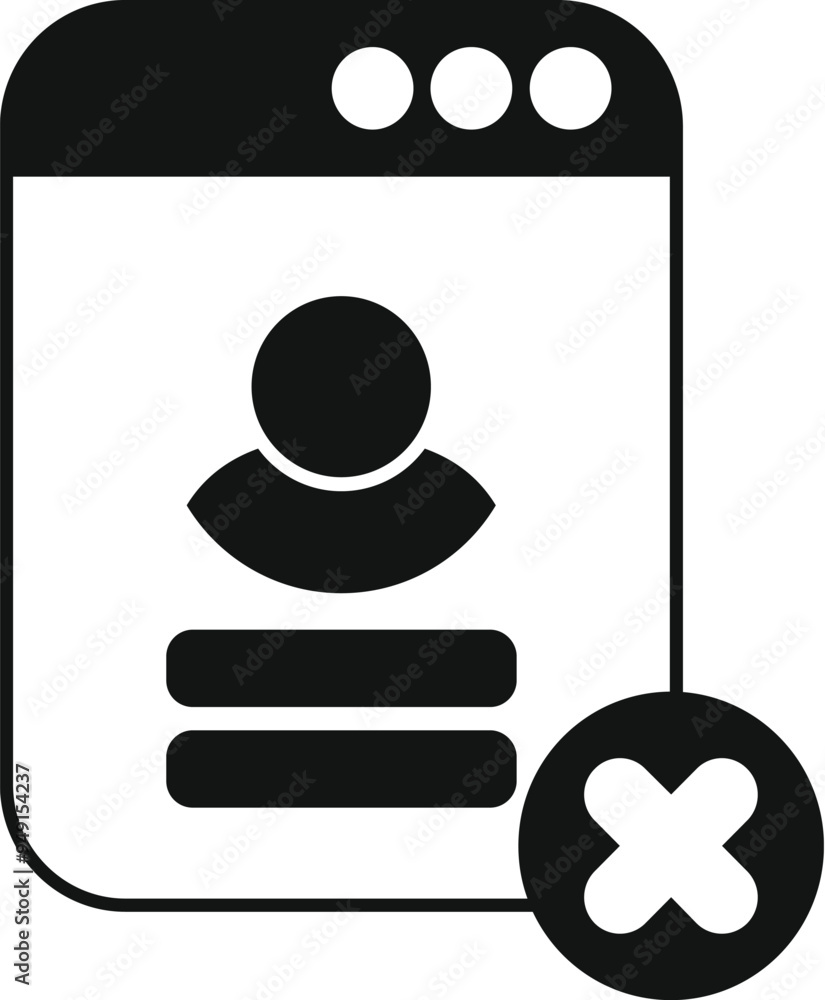 Poster solid icon of a webpage displaying a user profile being deleted from the server