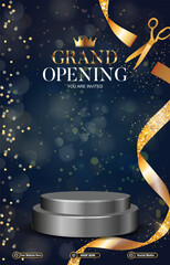 grand opening sale discount portait template banner with blank space 3d podium for social media post product sale with abstract gradient black background design25