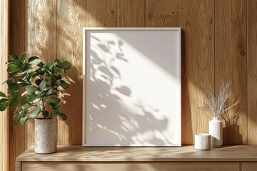 Poster Frame Mockup on Wooden Interior Background created with Generative AI