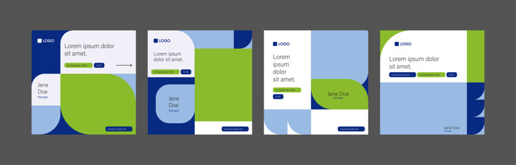 instagram webinar social media template banner slider carousel post online seminar web summit business flat templates navy blue green color flat modern minimal poster square size design background