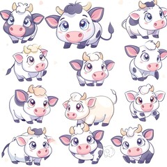 Fototapeta premium set icon of cute cartoon Cow in pastel colors, white background, vector art illustration 