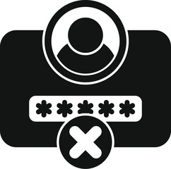 This black and white icon shows a login attempt being rejected with a large red x