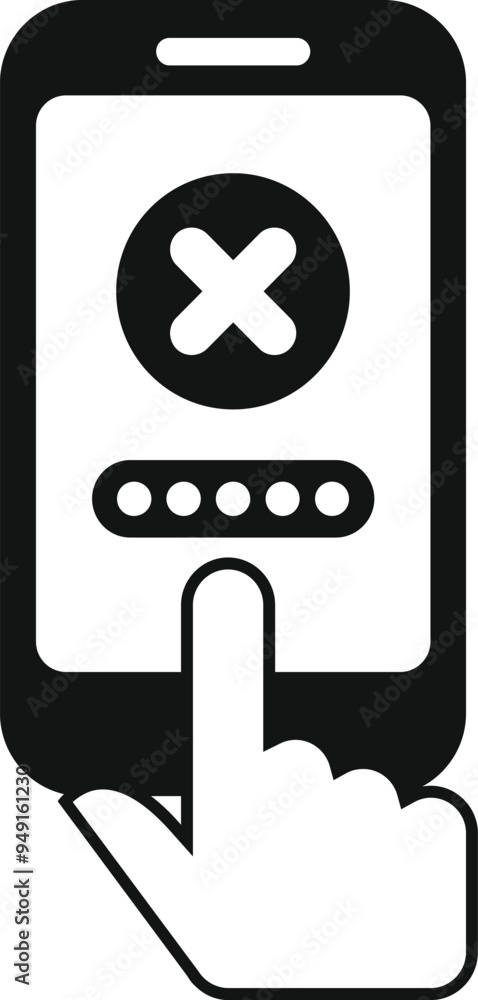 Poster hand is holding a smartphone and entering an incorrect password, showing an error message on the scr