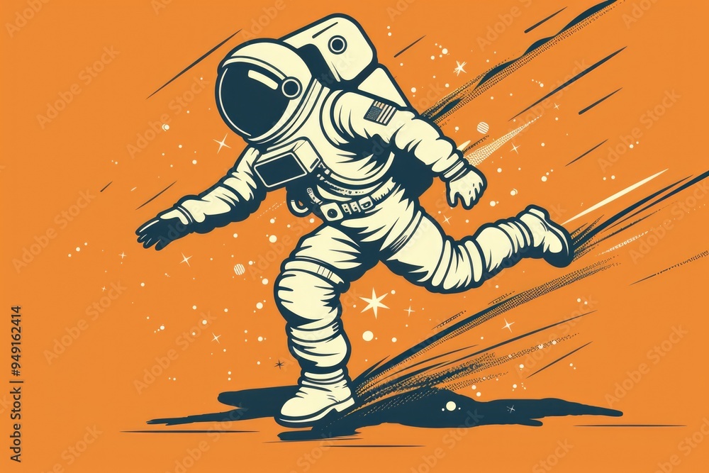 Poster An astronaut in a space suit runs in zero gravity, suitable for sci-fi and adventure themes
