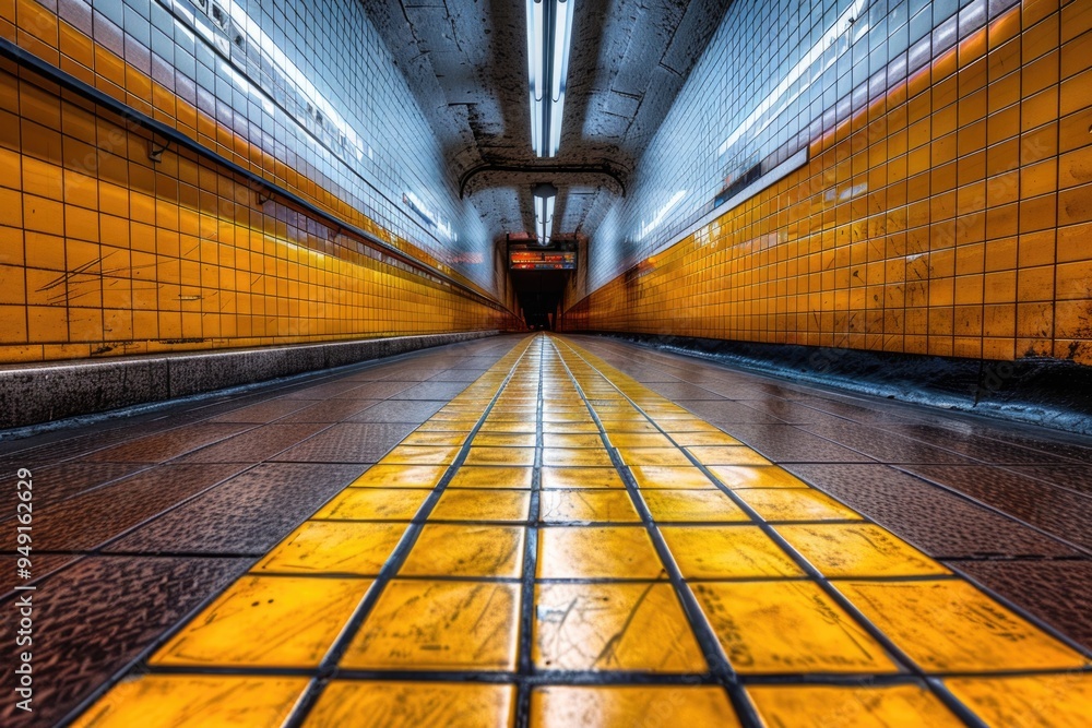 Aufkleber subway platform with a distinctive yellow line guiding passengers through the station