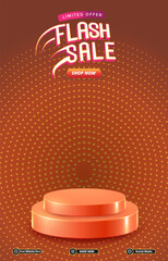 limited flash sale discount portait template banner with blank space 3d podium for social media post product sale with abstract gradient brown background design 26