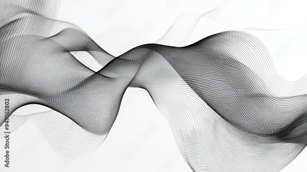 Poster abstract black lines on a white background, forming geometric shapes and patterns in a minimalist de