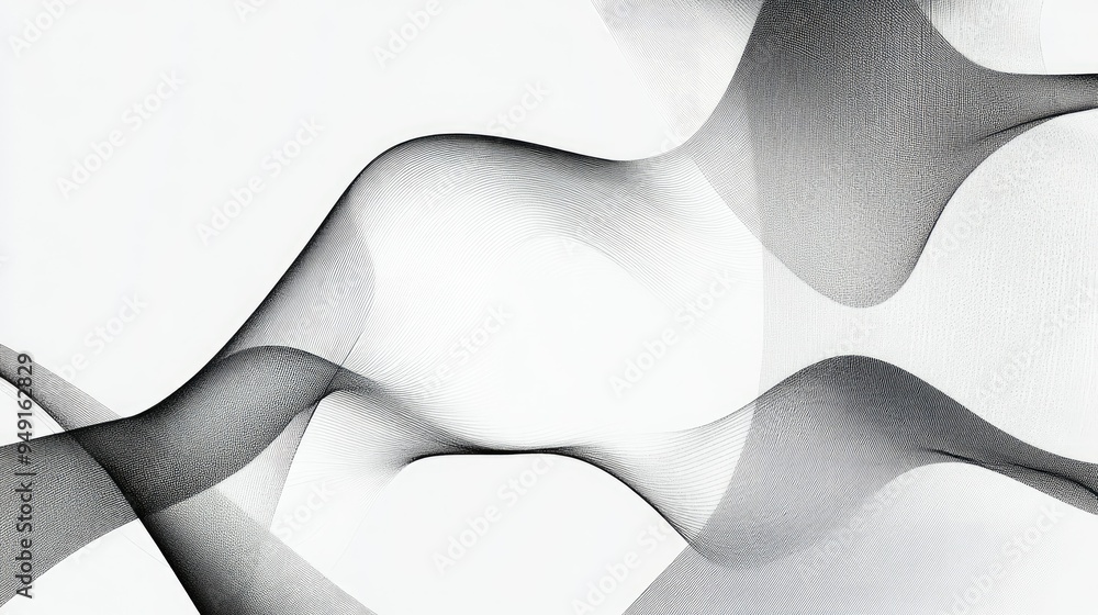 Poster abstract black lines on a white background, forming geometric shapes and patterns in a minimalist de