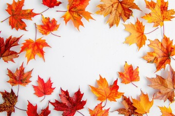 Fototapeta premium Arrangement of autumn leaves on a white surface