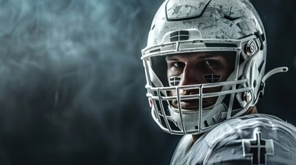 Team Jesus: American Football Player with Cross on Helmet against Black Background