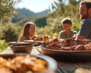 couple having barbecue in the garden